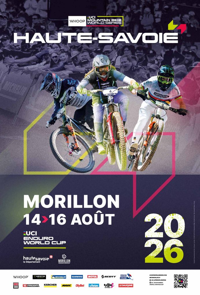 Affiche officielle de la Coupe du Monde UCI Enduro World Cup 2026 à Morillon en Haute-Savoie, du 14 au 16 août 2026